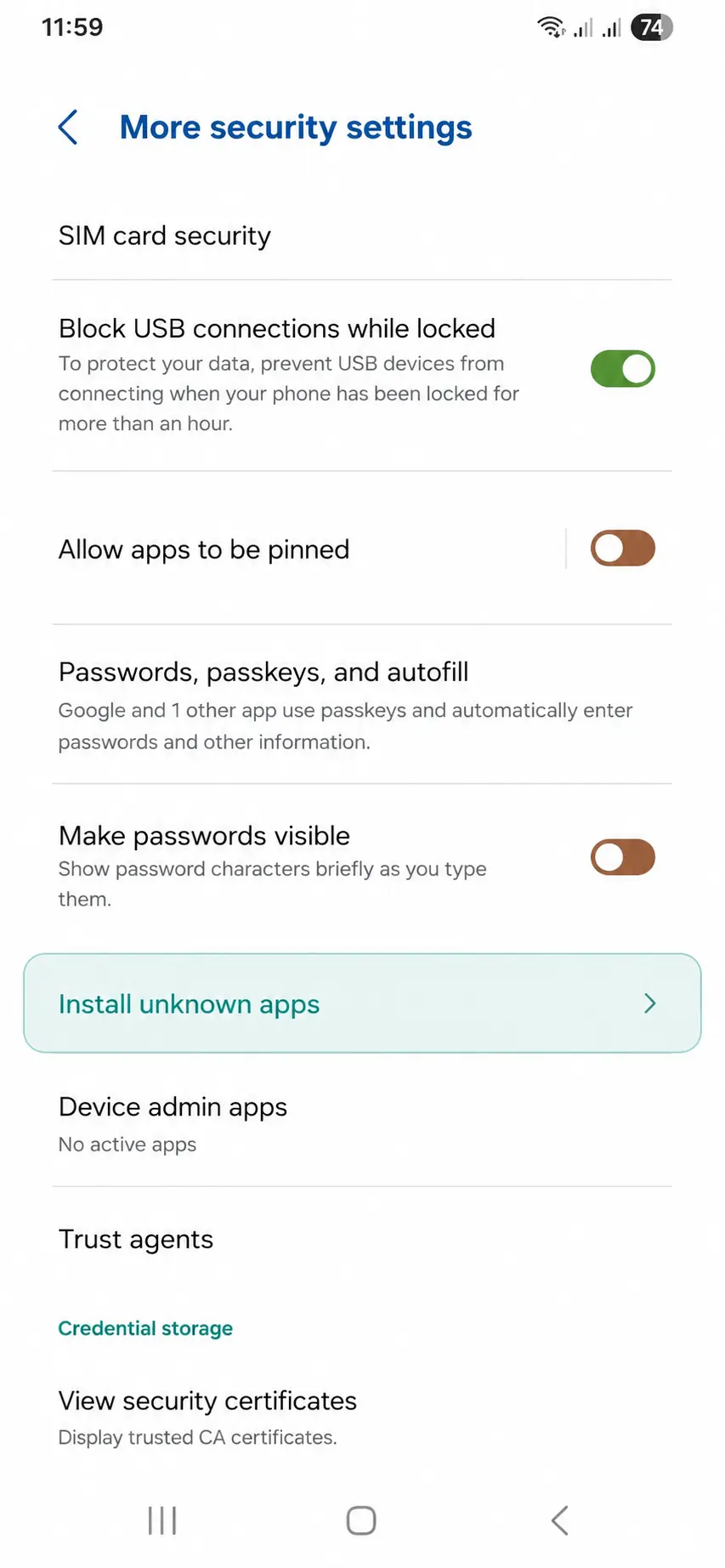 Allow unknown apps installation step